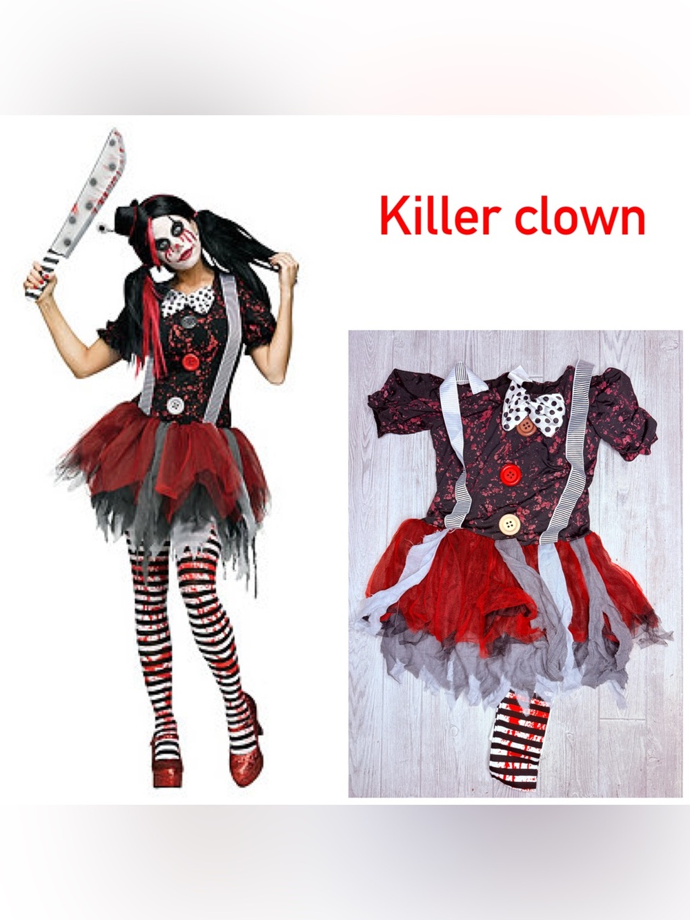 Horror Clown Halloween costume dress up cosplay 14-16 dress and leggings